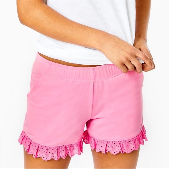 Lilly Pulitzer shorts set $210 value and sweatshirt Kylar ruffle shorts XL pink - Picture 6 of 6